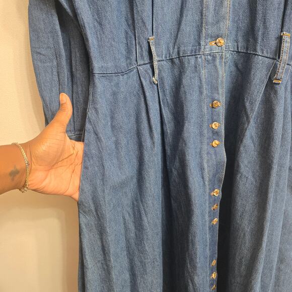 Chorus Blues Vintage 90s Western Country Cottage Denim Button Up Maxi Dress 8 - Picture 4 of 12